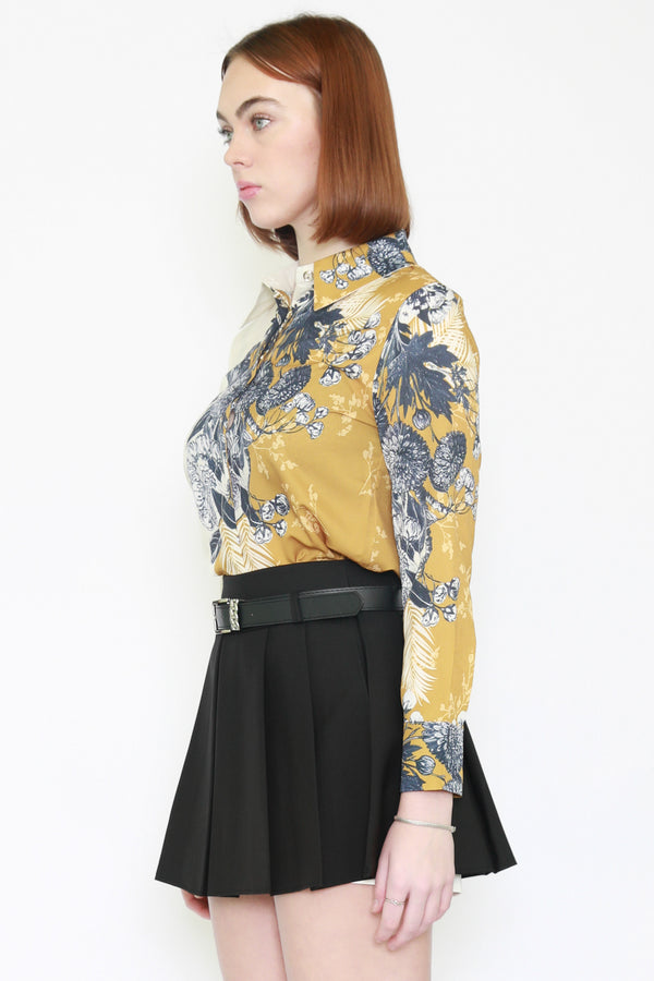 Snow Xue Gao Silk Art Prints Beige Yellow Shirt