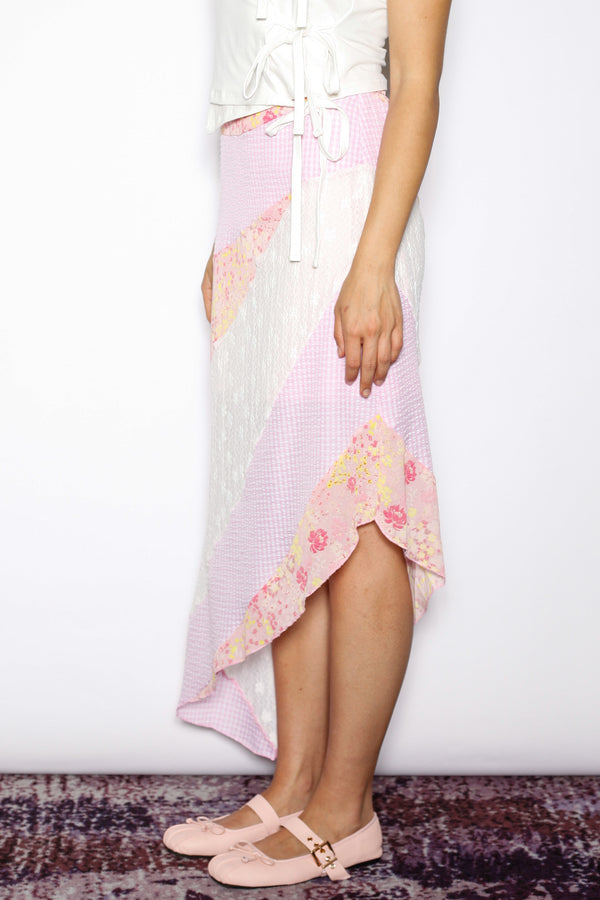 Snow Xue Gao Silk Asymmetrical Pink Collage Skirt