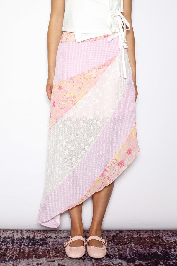 snow xue gao Silk Asymmetrical Pink Collage Skirt