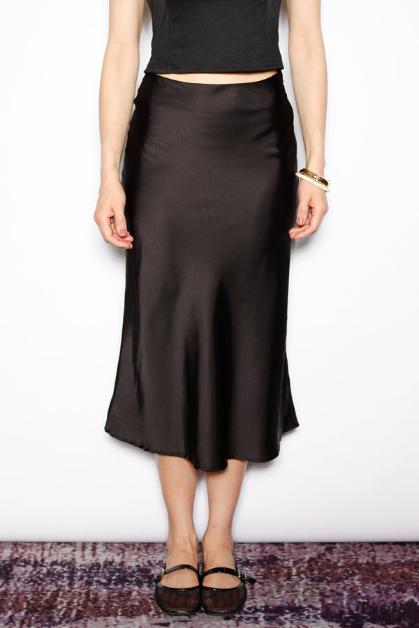 snow xue gao Silk Black Satin Midi Skirt