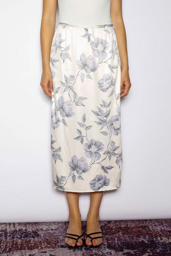 snow xue gao Silk Champagne Floral Midi Skirt