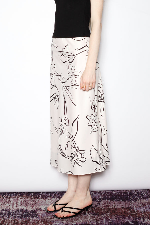Snow Xue Gao Silk Floral Beige Midi Skirt
