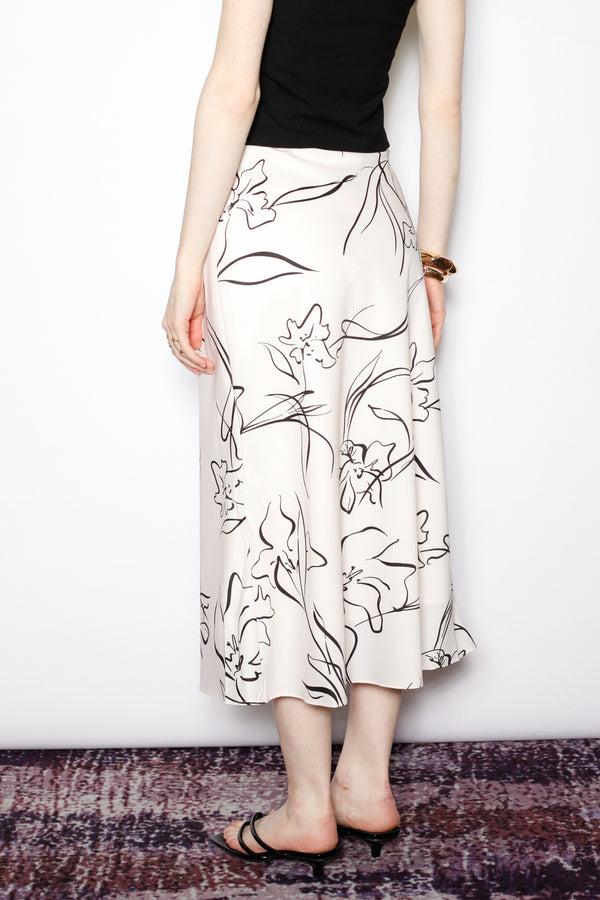 Snow Xue Gao Silk Floral Beige Midi Skirt