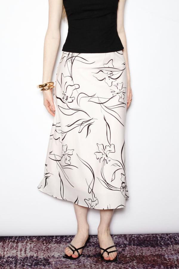 Snow Xue Gao Silk Floral Beige Midi Skirt