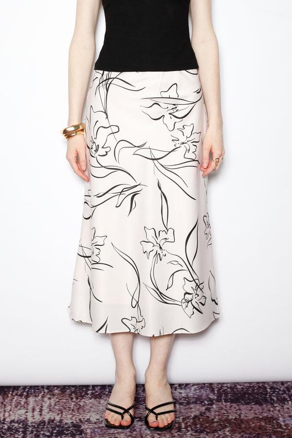 snow xue gao Silk Floral Beige Midi Skirt