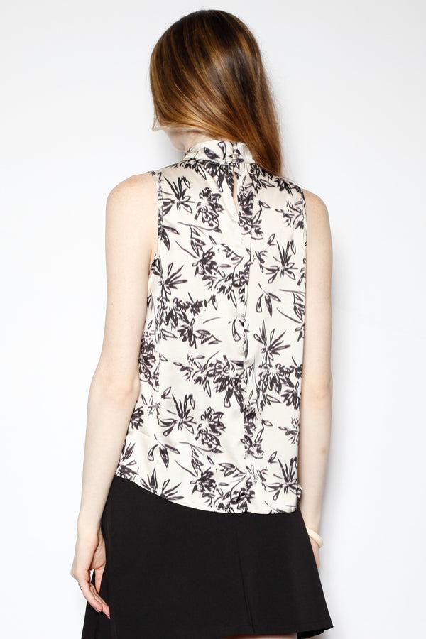 Snow Xue Gao Silk Floral Black White Blouse Top