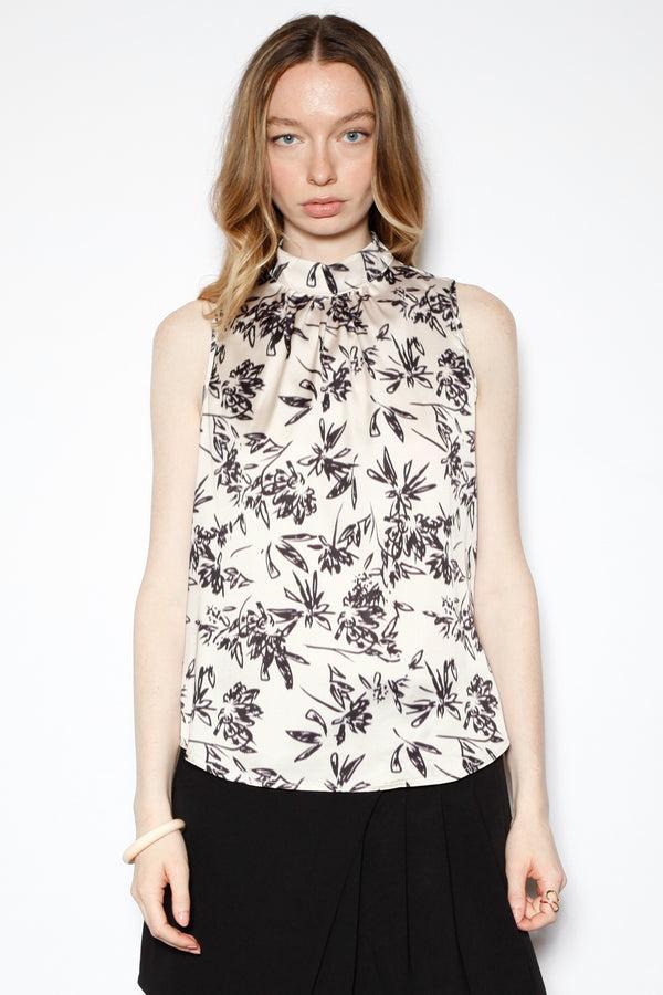 snow xue gao Silk Floral Black White Blouse Top