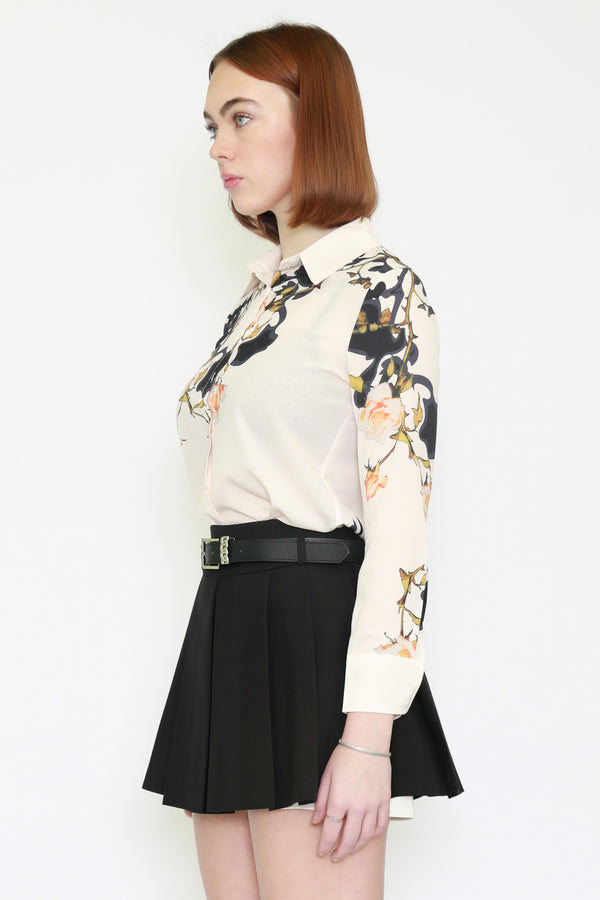 Snow Xue Gao Silk Floral Prints Beige Shirt