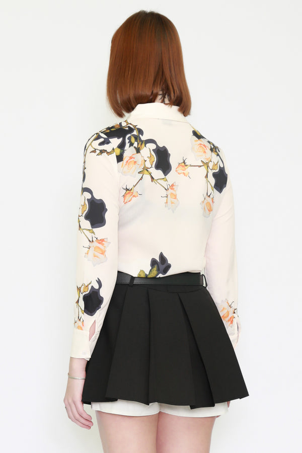 Snow Xue Gao Silk Floral Prints Beige Shirt