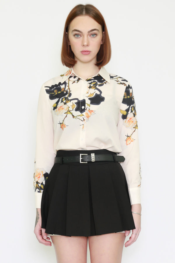 Snow Xue Gao Silk Floral Prints Beige Shirt
