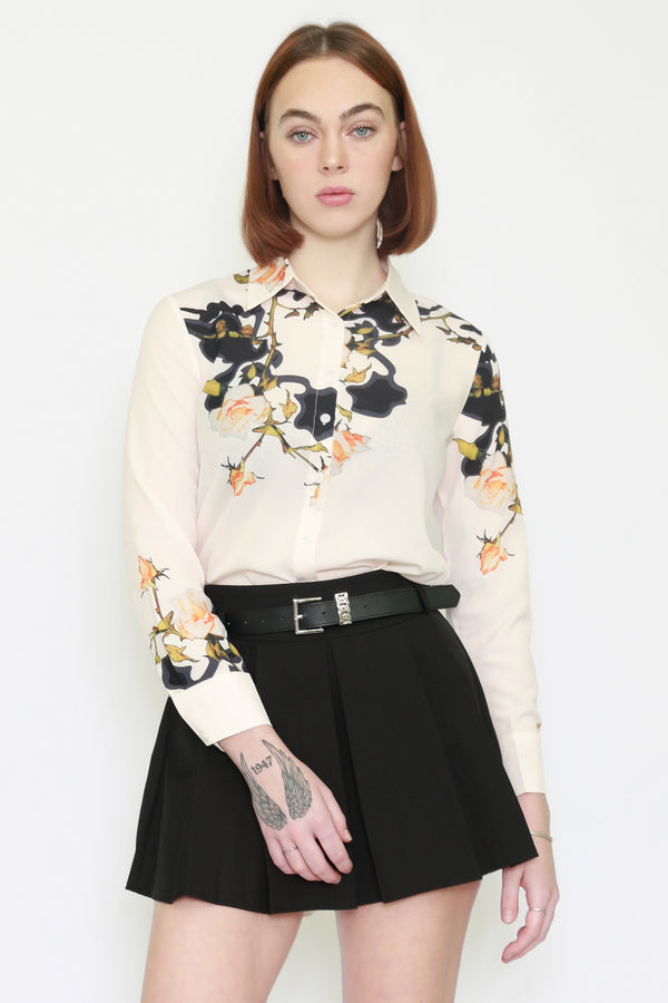 snow xue gao Silk Floral Prints Beige Shirt