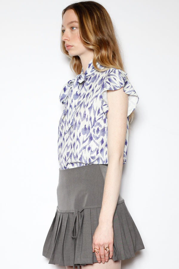 Snow Xue Gao Silk Lavender Printed Tie Neck Top
