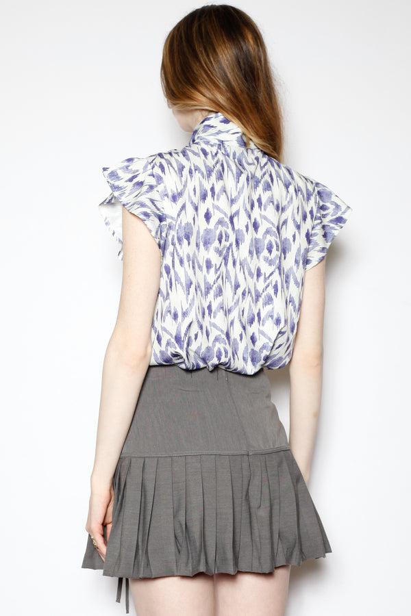 Snow Xue Gao Silk Lavender Printed Tie Neck Top