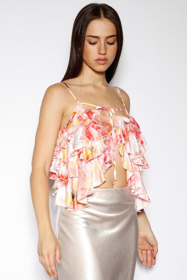 Snow Xue Gao Silk Pink Layers Ruffle Top