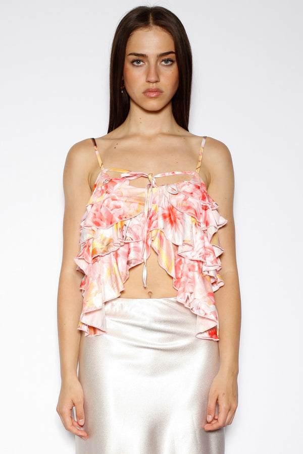 snow xue gao Silk Pink Layers Ruffle Top