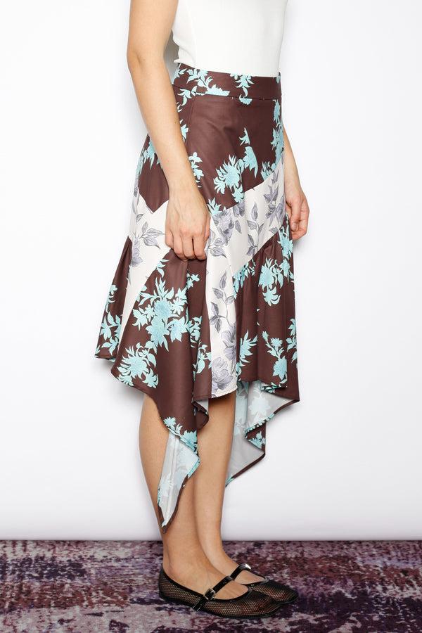 Snow Xue Gao Silk Printed Asymmetrical Midi Skirt