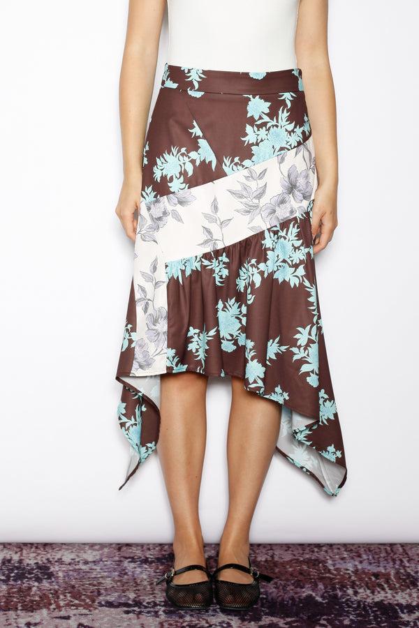 snow xue gao Silk Printed Asymmetrical Midi Skirt
