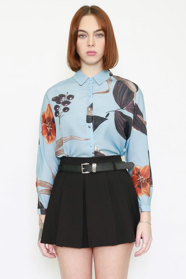 Snow Xue Gao Silk Printed Floral Blue Shirt