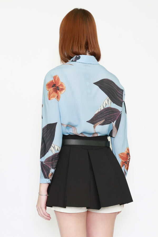 Snow Xue Gao Silk Printed Floral Blue Shirt