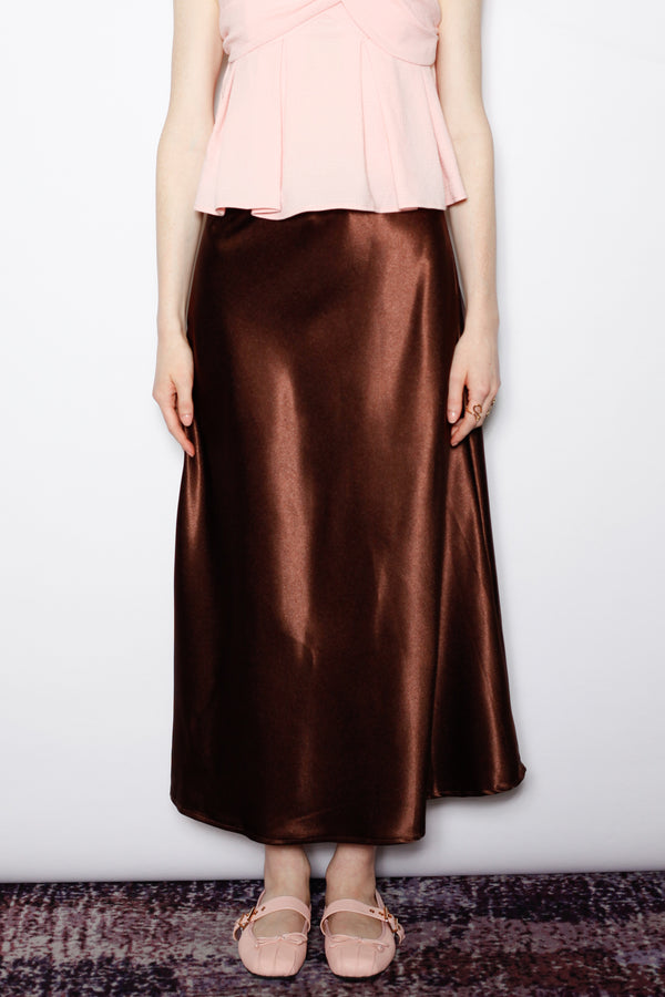 snow xue gao Silk Satin Brown Midi Skirt