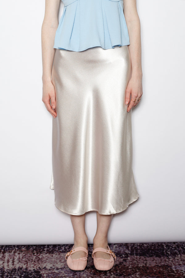 snow xue gao Silk White Satin Midi Skirt