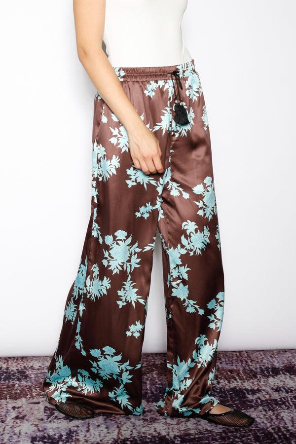 snow xue gao Silk Wide-Leg Printed Floral Pants
