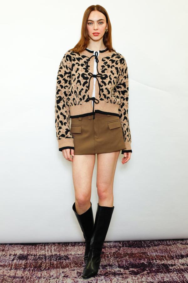 Snow Xue Gao Wool Animal Print Bow-Tie Cardigan