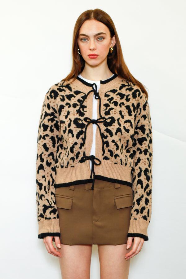 Snow Xue Gao Wool Animal Print Bow-Tie Cardigan