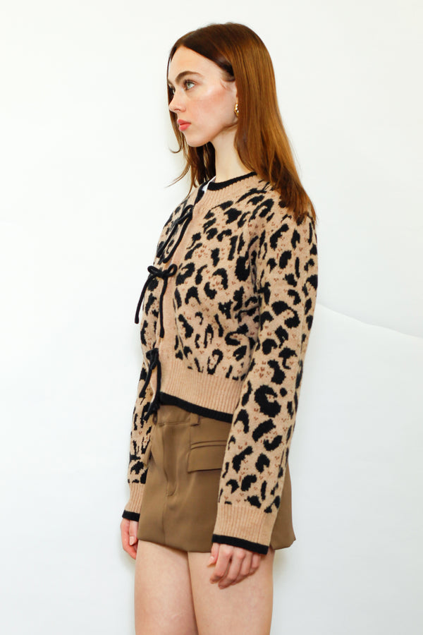 Snow Xue Gao Wool Animal Print Bow-Tie Cardigan