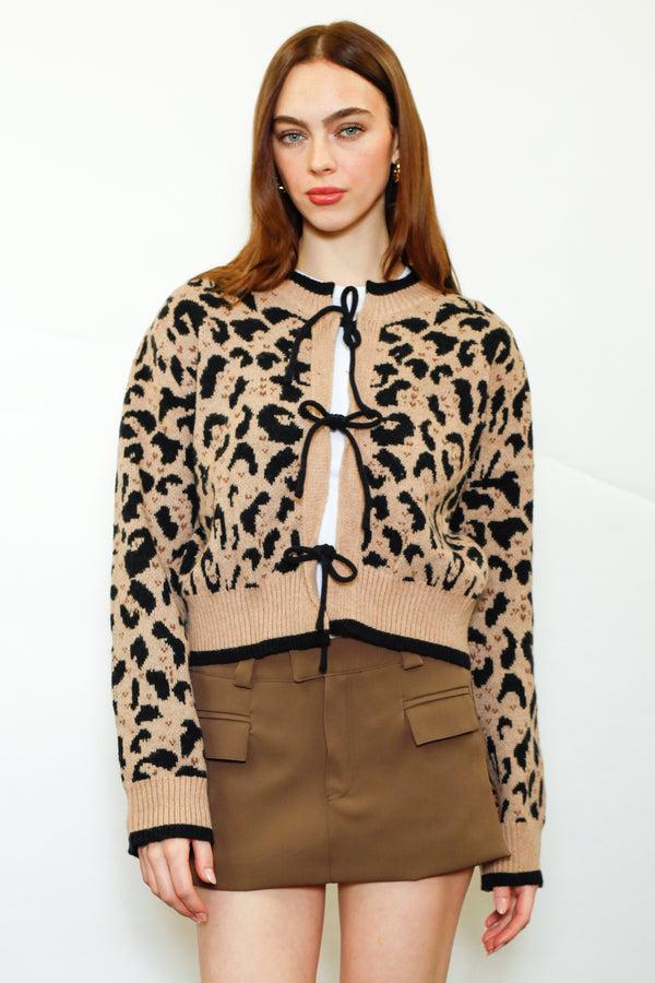 snow xue gao Wool Animal Print Bow-Tie Cardigan