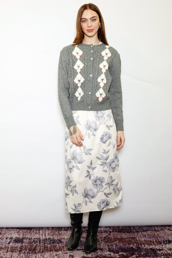 Snow Xue Gao Wool Argyle Bow Cardigan