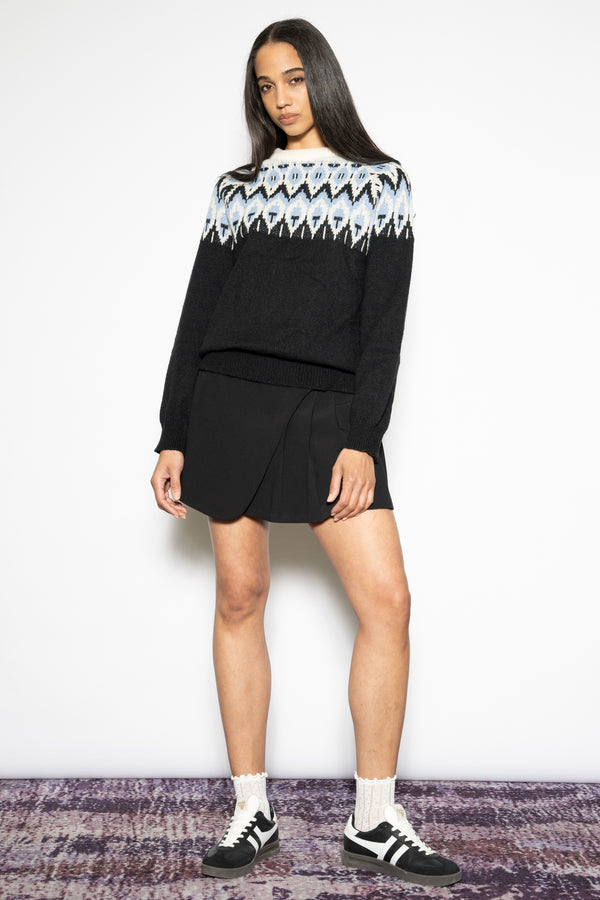 Snow Xue Gao Wool Black Blue Fair Isle Sweater