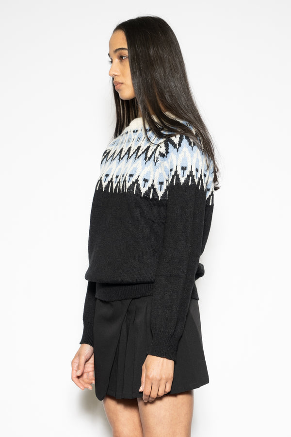 Snow Xue Gao Wool Black Blue Fair Isle Sweater