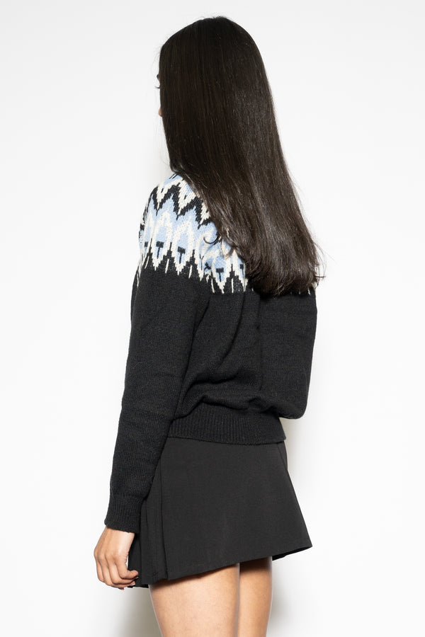 Snow Xue Gao Wool Black Blue Fair Isle Sweater