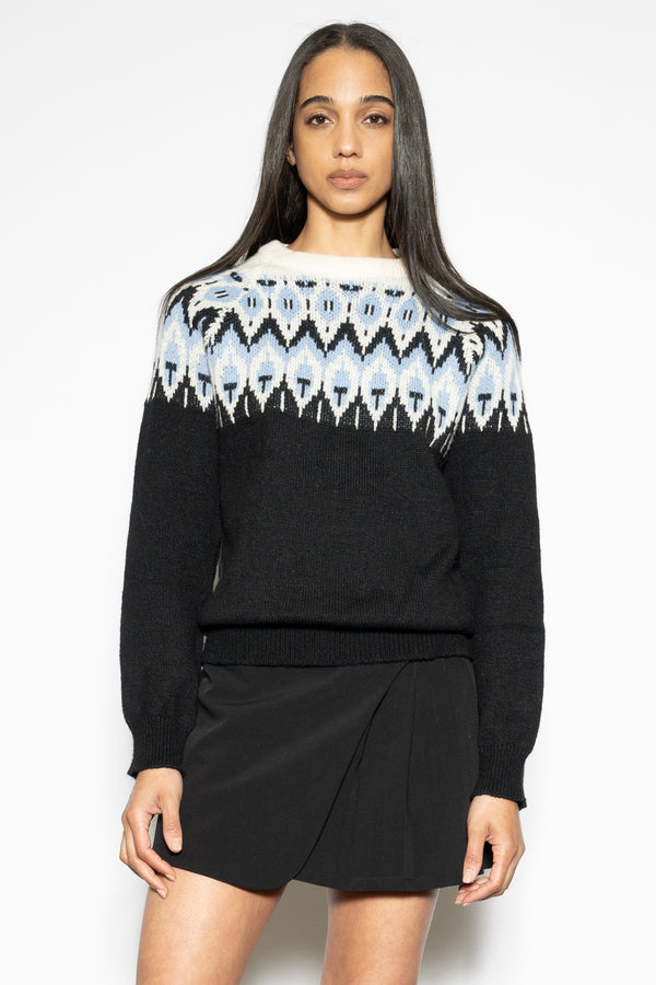 snow xue gao Wool Black Blue Fair Isle Sweater