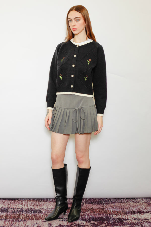 Snow Xue Gao Wool Black Floral Motif Cardigan