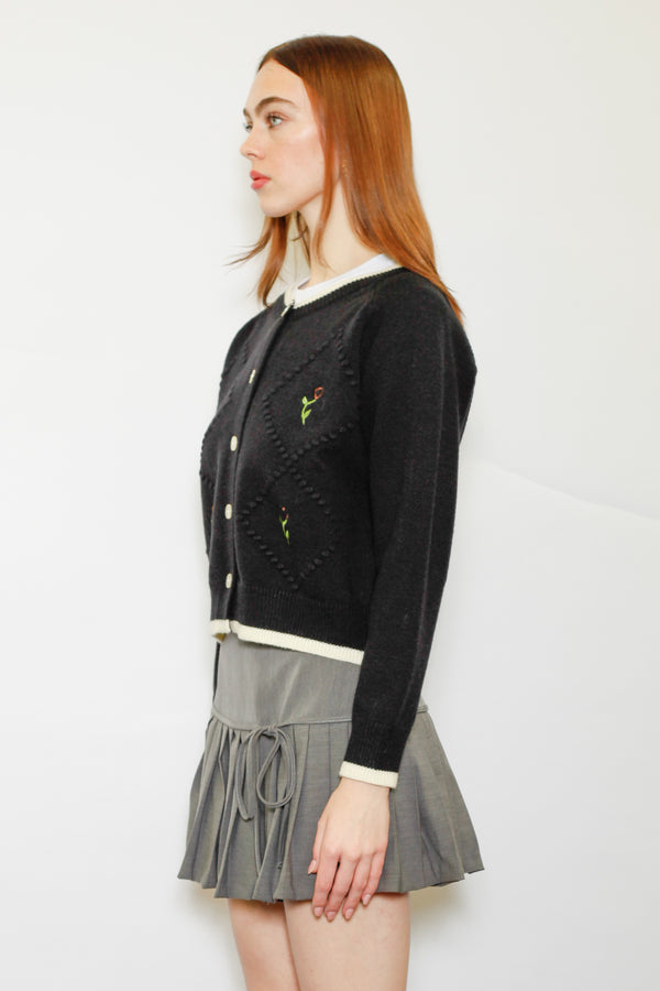 Snow Xue Gao Wool Black Floral Motif Cardigan