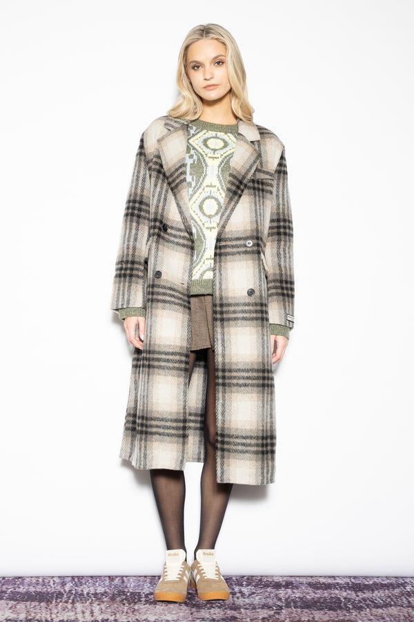 Snow Xue Gao Wool Black Grey Plaid Coat