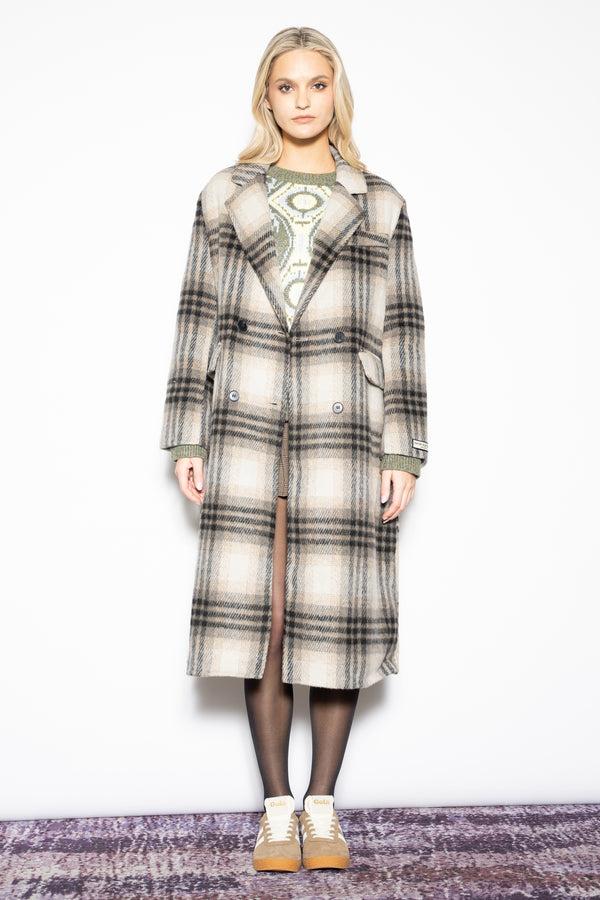 Snow Xue Gao Wool Black Grey Plaid Coat