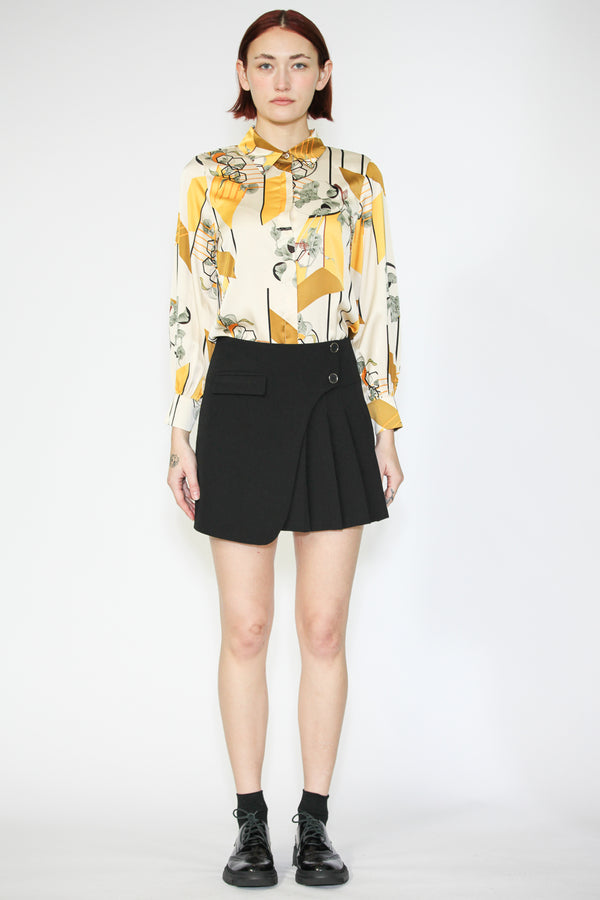 Snow Xue Gao Wool Black Pleated Wrap Mini Skirt