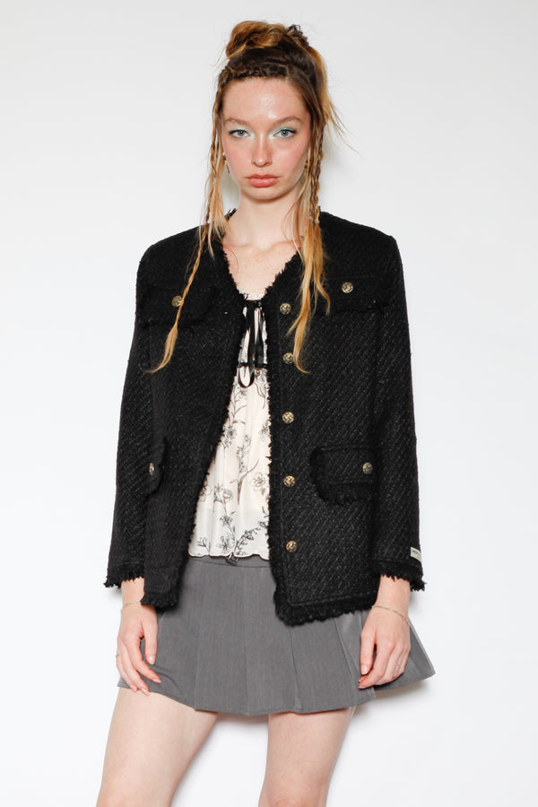 Snow Xue Gao Wool Black Tweed Blazer