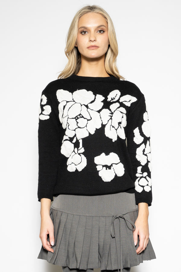 Snow Xue Gao Wool Black White Floral Sweater