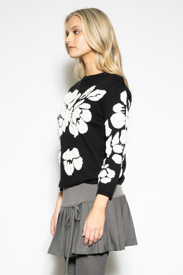 Snow Xue Gao Wool Black White Floral Sweater