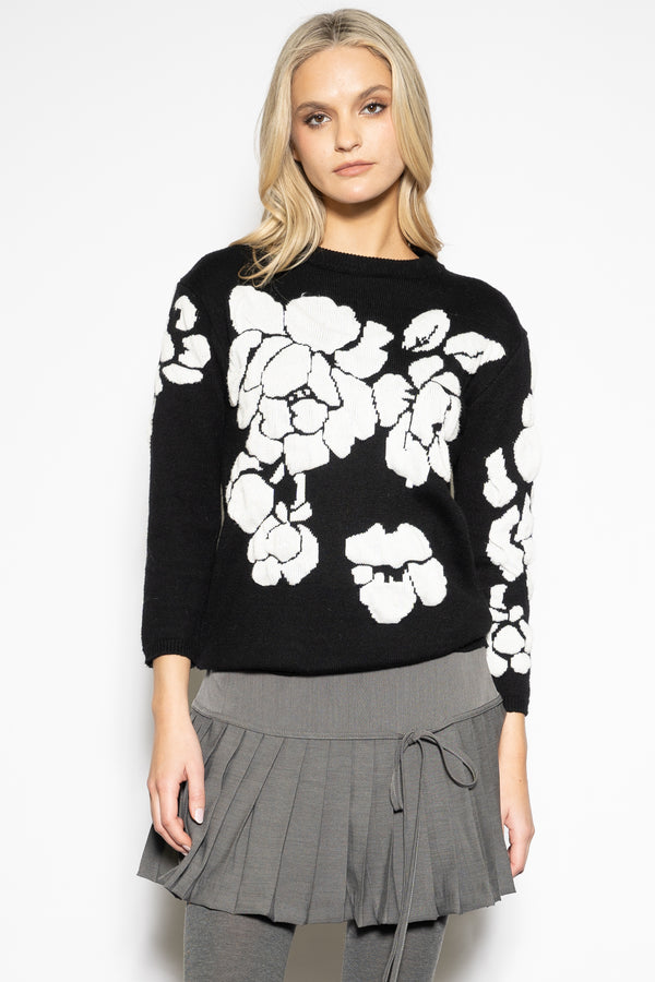 snow xue gao Wool Black White Floral Sweater
