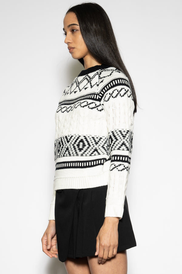 Snow Xue Gao Wool Black White Geometric Sweater