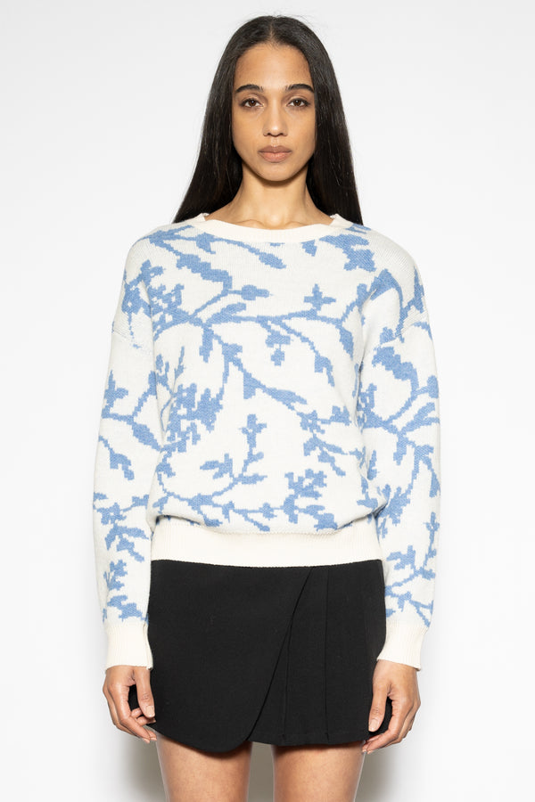 Snow Xue Gao Wool Blue Floral Jacquard Sweater
