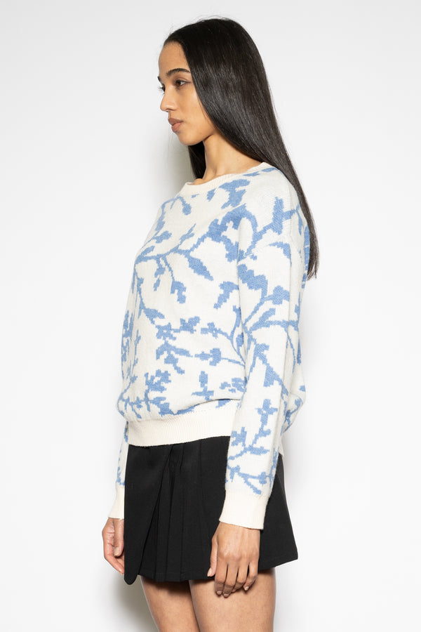 Snow Xue Gao Wool Blue Floral Jacquard Sweater