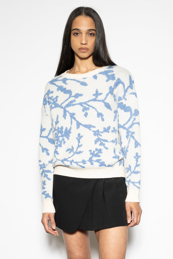 snow xue gao Wool Blue Floral Jacquard Sweater