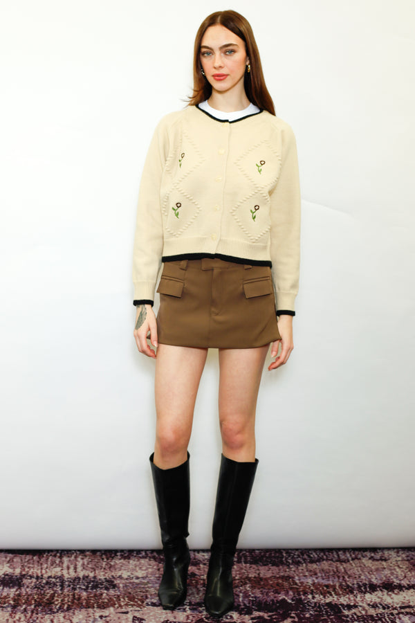 Snow Xue Gao Wool Cream Floral Motif Cardigan