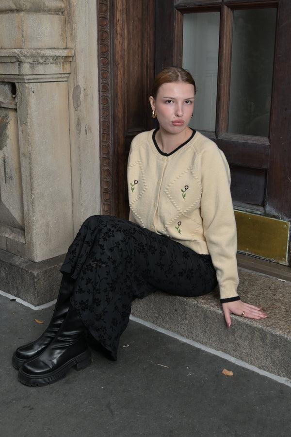 Snow Xue Gao Wool Cream Floral Motif Cardigan